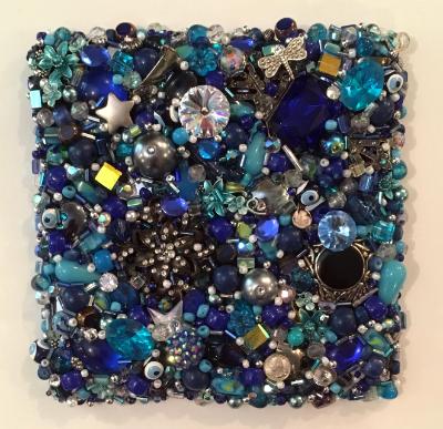 Blue Beaded Square Unframed - Sold Blue Beaded Square Unframed - Sold