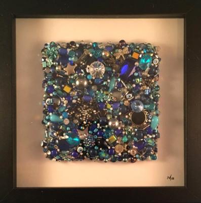 Blue Beaded Square Framed - Sold Blue Beaded Square Framed - Sold