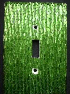 Green Bugle Beaded Light Switch Cover - Sold Green Bugle Beaded Light Switch Cover - Sold